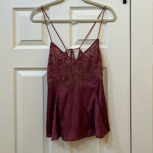 Free People Rose Satin Peplum Beaded Top
